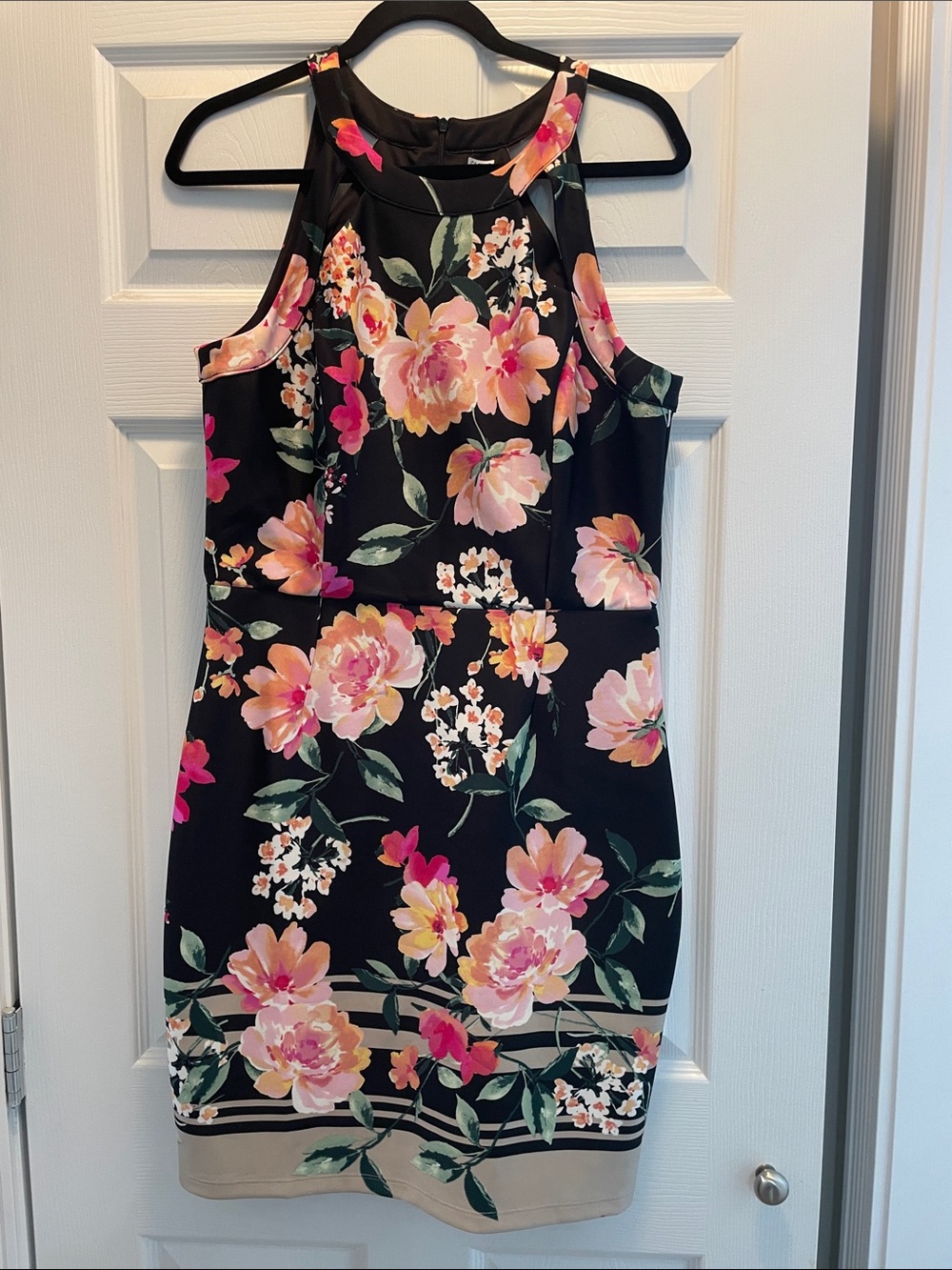 Floral Halter Mini Dress in Black and Pink